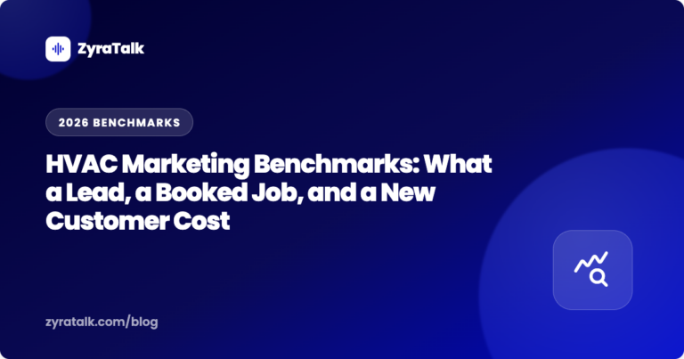 ZyraTalk blog: HVAC Marketing Benchmarks 2026. What a lead, a booked job, and a new customer cost an HVAC company.