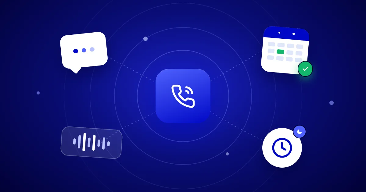Illustration of an AI answering service handling calls, chats and bookings around the clock
